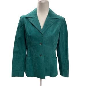 Vintage Womens Suede Blazer Green Notched Collar Luigi's Fashions Italia NY S